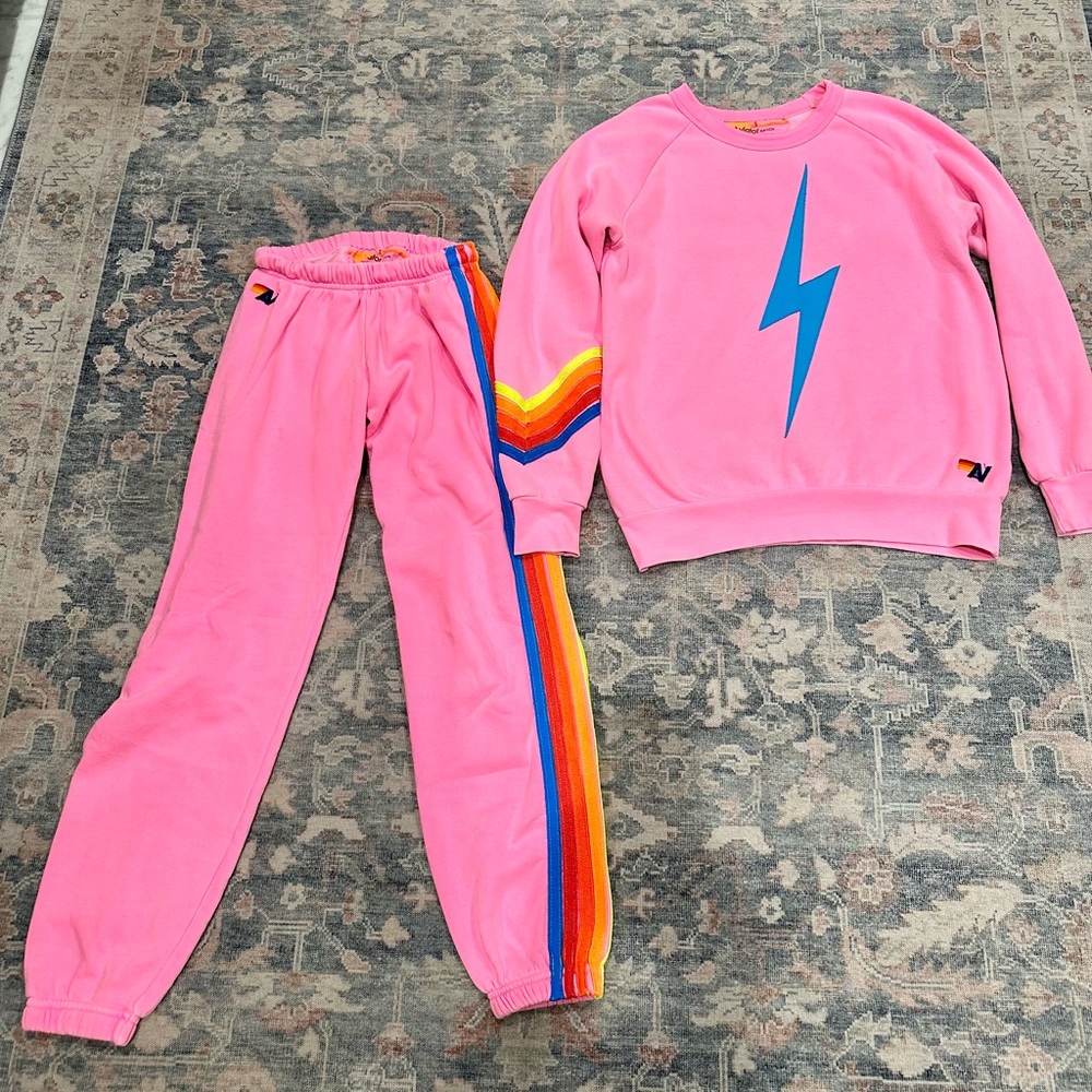 Aviator Nation Neon Pink Five Stripe Sweatsuit